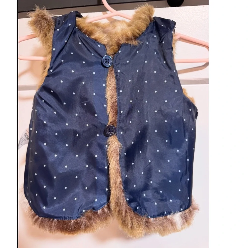 OshKosh BGosh Kids Baby Girls Faux Fur Vest Brown Polka Dot Lining 12‎ Months